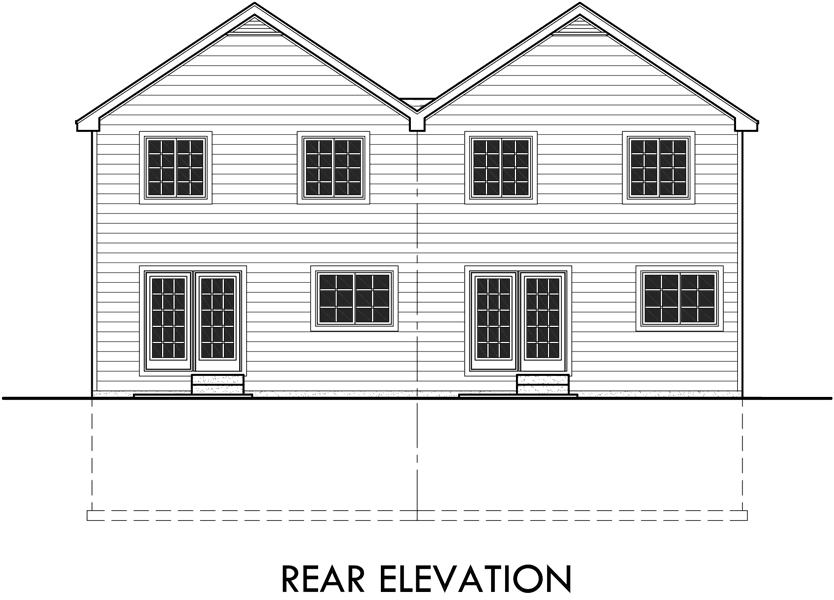 House front drawing elevation view for D-525 Row house plans with garage, duplex house plans, D-525