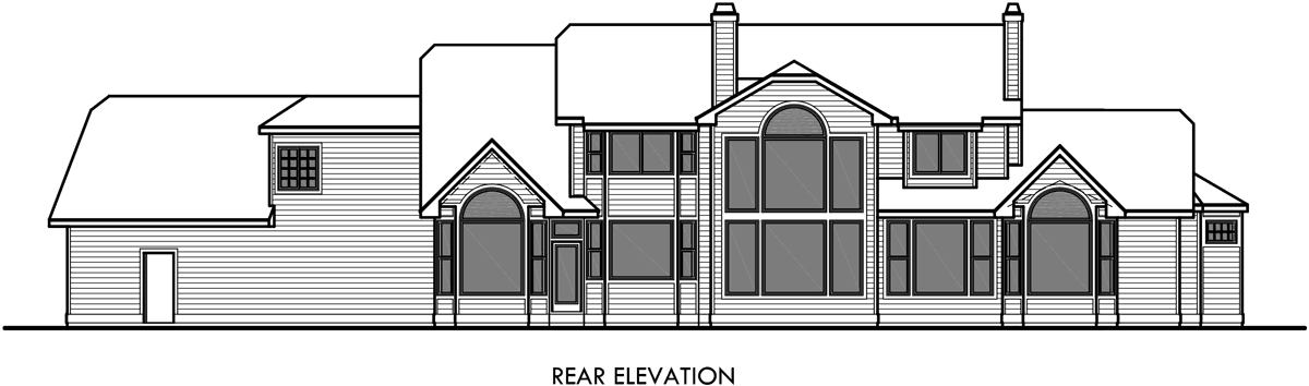 House front drawing elevation view for 9985 house plans bay windows luxury master suite pass thru fireplace www.houseplans.pro