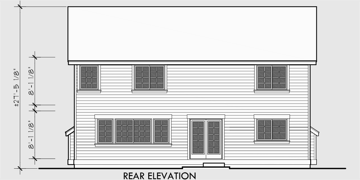 House front drawing elevation view for 9950-fb 4 bedroom house plans, craftsman house plans, 40 ft wide house plans, 40 x 40 house plans, two story house plans, 9950
