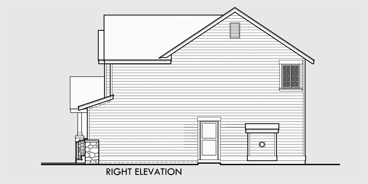 House rear elevation view for 9950-fb 4 bedroom house plans, craftsman house plans, 40 ft wide house plans, 40 x 40 house plans, two story house plans, 9950