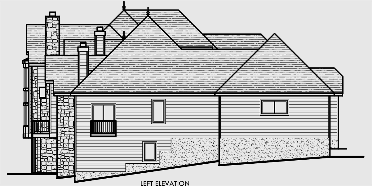 House rear elevation view for 10080 Luxury house plans, master on the main house plans, house plans with side garage, house plans with basement, house plans with loft, house plans with 4 car garage, 10080