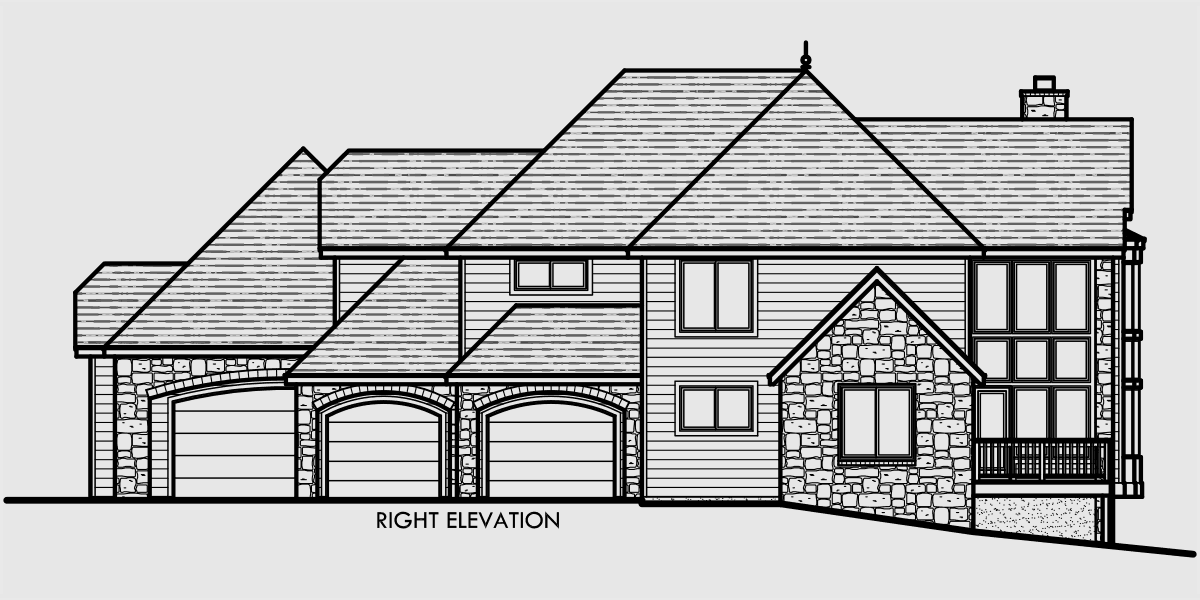 House rear elevation view for 10080 Luxury house plans, master on the main house plans, house plans with side garage, house plans with basement, house plans with loft, house plans with 4 car garage, 10080