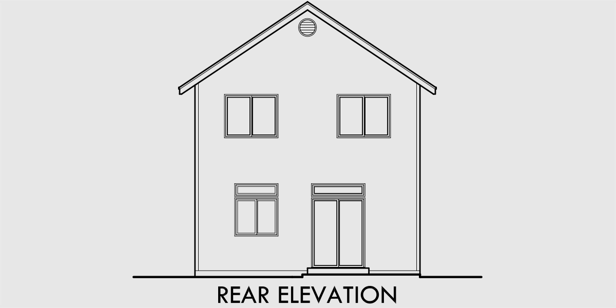 House rear elevation view for 9994 Narrow lot house plans, small lot house plans, 22 ft wide house plans, 3 bedroom house plans, 9994