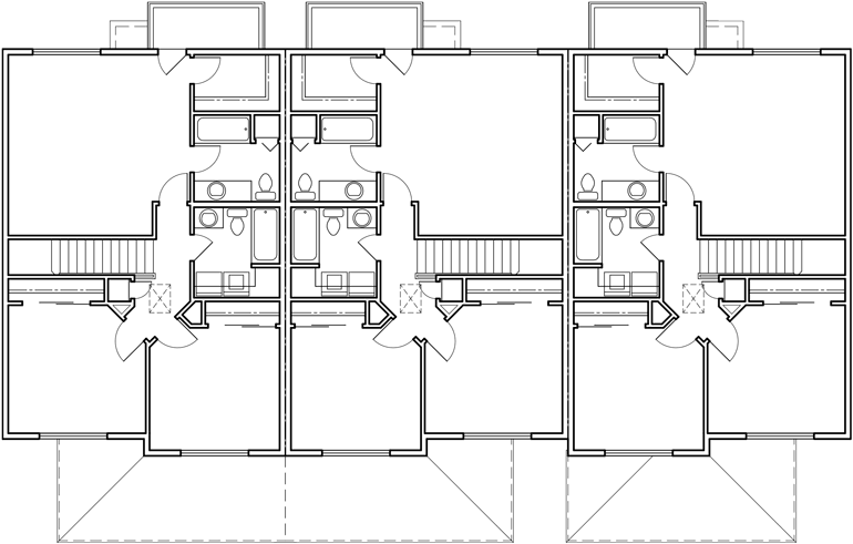 Upper Floor Plan 2 for Triplex  house plans, triplex plans with garage, 25 ft wide house plans, D-452