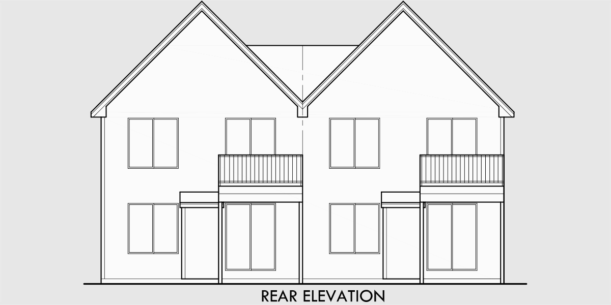 House side elevation view for D-319 Row house plans, 3 bedroom duplex house plans, 2 story duplex house plans, D-319