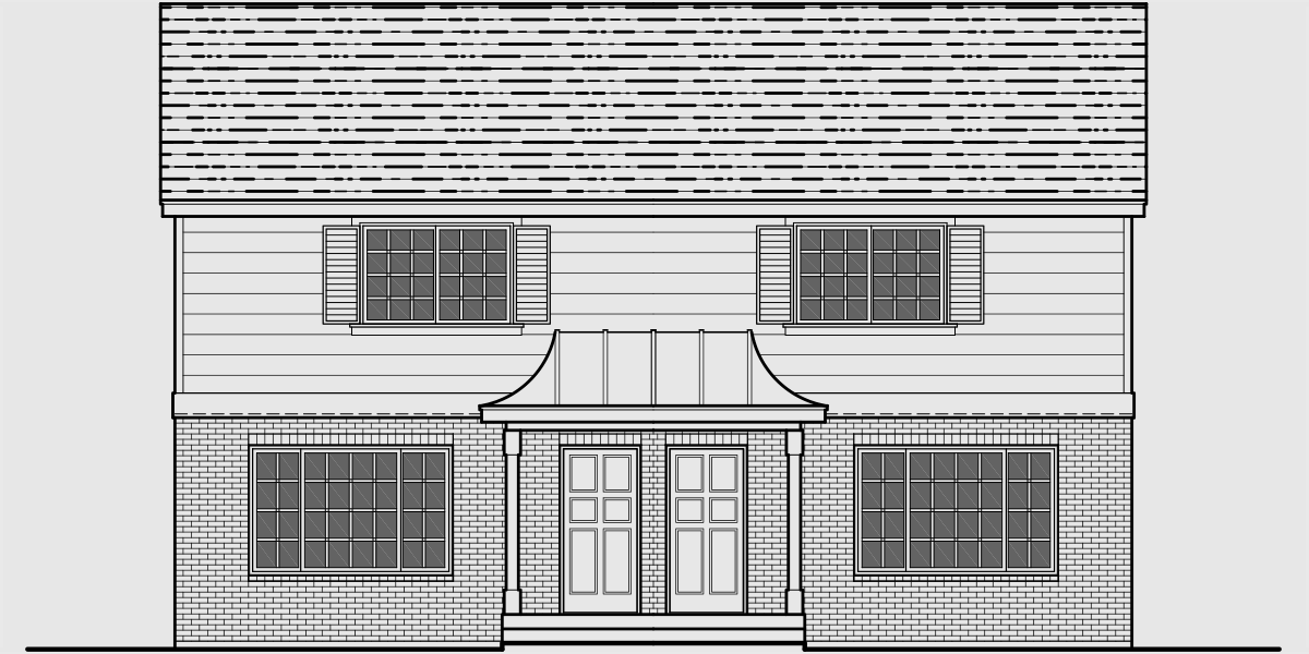 House front drawing elevation view for D-036 Duplex House Plans, small duplex house plans, 3 bedroom duplex house plans, D-036
