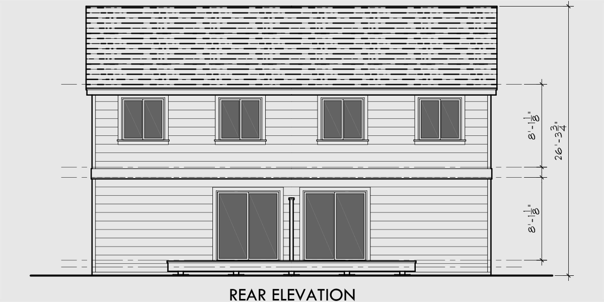 House side elevation view for D-036 Duplex House Plans, small duplex house plans, 3 bedroom duplex house plans, D-036