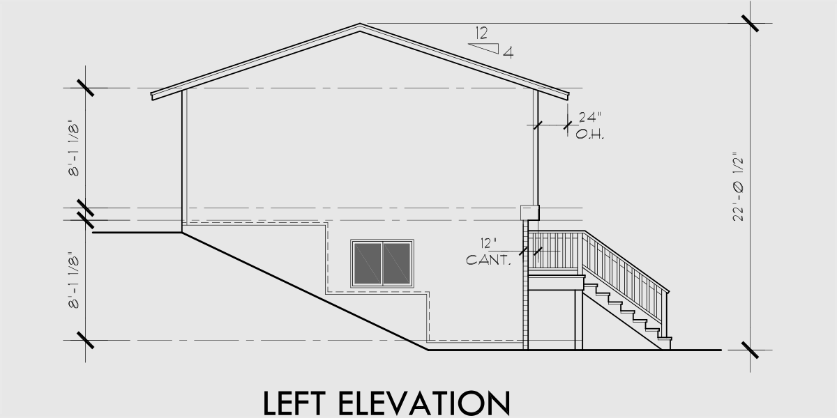 House side elevation view for 9935 Split level house plans, small house plans, house plans with daylight basement, narrow house plans, 9935
