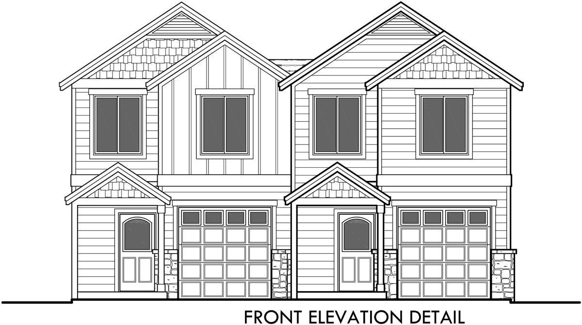 House side elevation view for SV-726-m 7 plex house plans, narrow row house plans, narrow townhouse plans, multi plex house plans, SV-726m