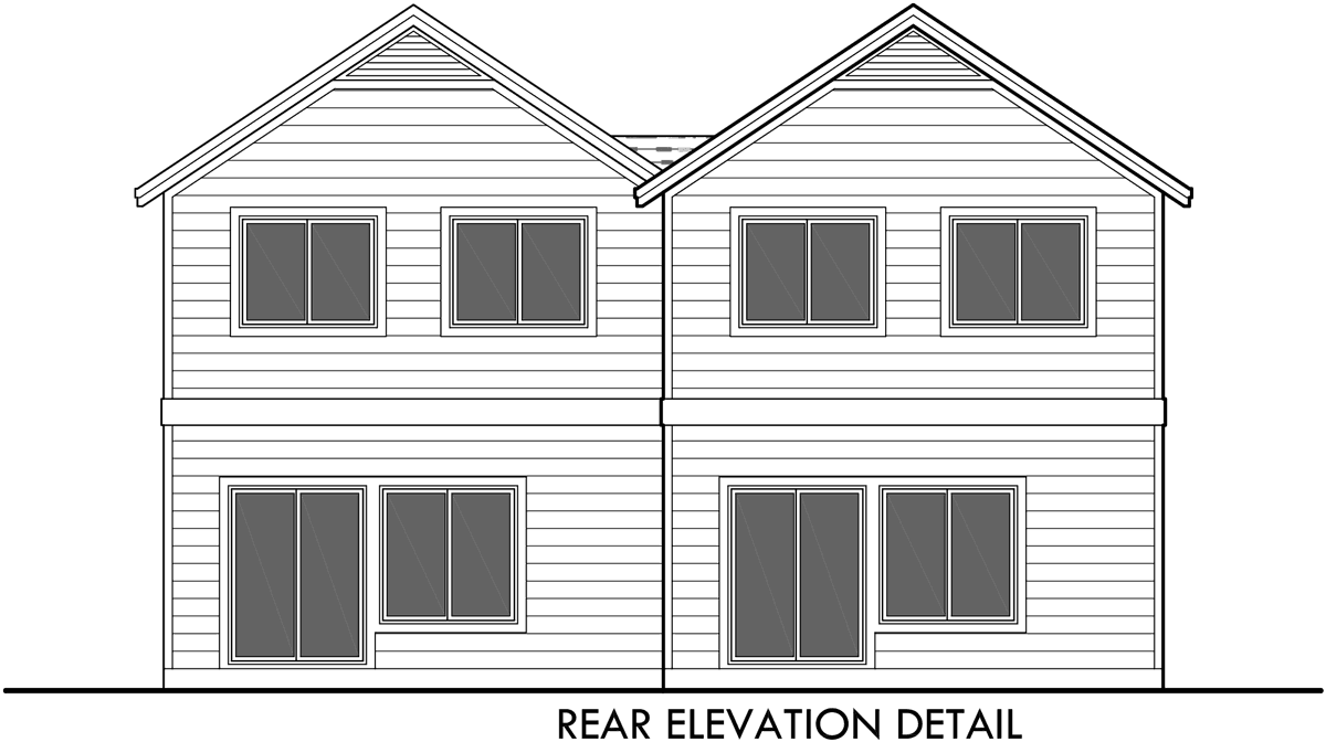 House rear elevation view for SV-726-m 7 plex house plans, narrow row house plans, narrow townhouse plans, multi plex house plans, SV-726m