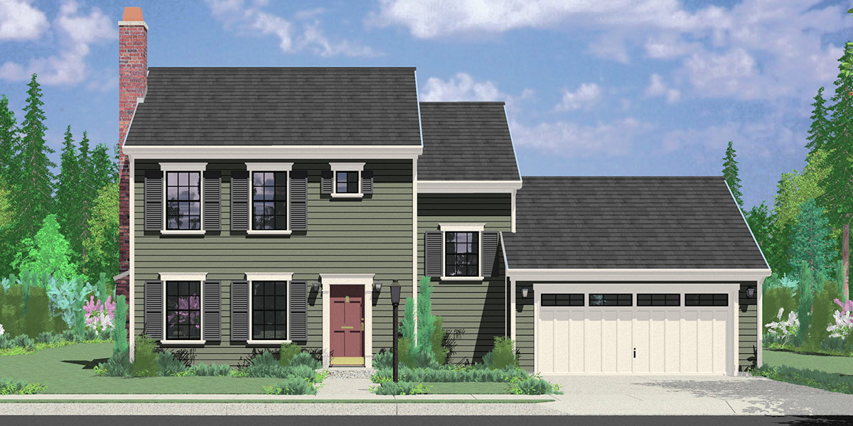 9952 Colonial House Plan 3 Bedroom, 2 Bath, 2 Car Garage