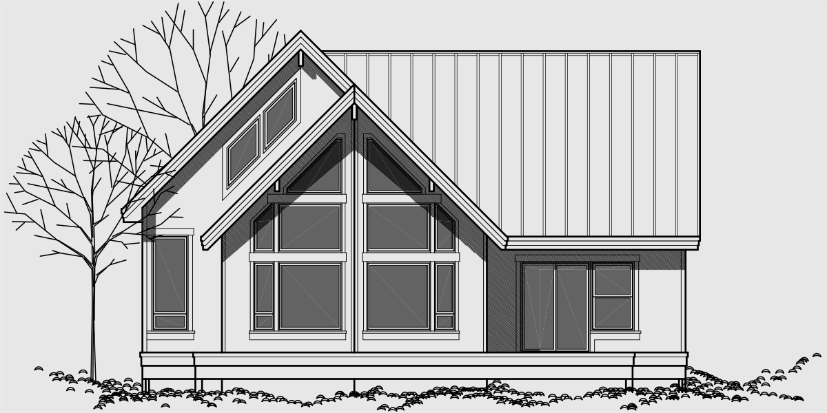 House front color elevation view for 9932 A-Frame House Plan, Master on the Main, Loft, 2 Bedroom