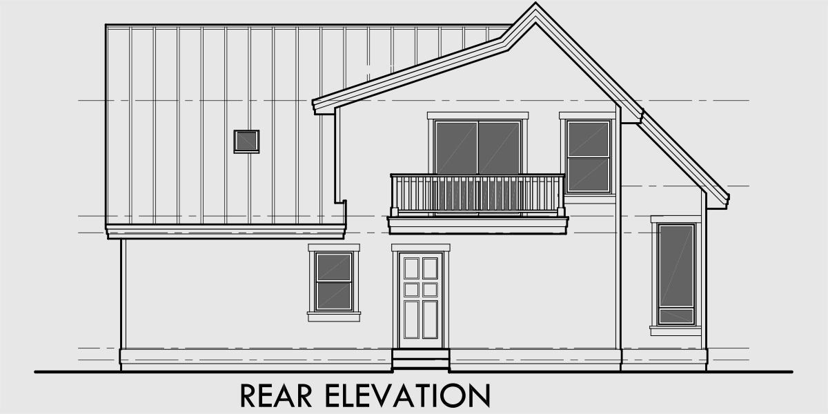 House rear elevation view for 9932 A-Frame House Plan, Master on the Main, Loft, 2 Bedroom