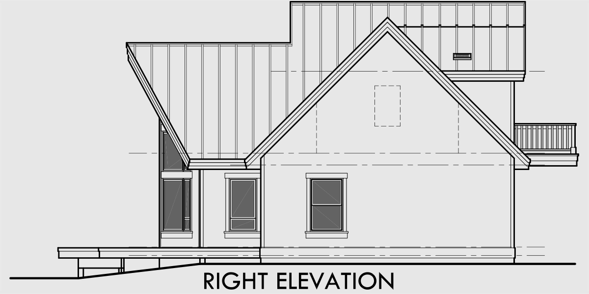 House side elevation view for 9932 A-Frame House Plan, Master on the Main, Loft, 2 Bedroom
