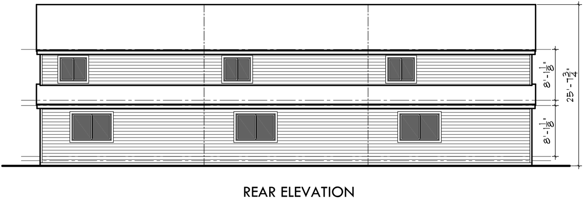 House side elevation view for D-470 Triplex House Plans, Vacation House Plans, Row House Plans, D-470