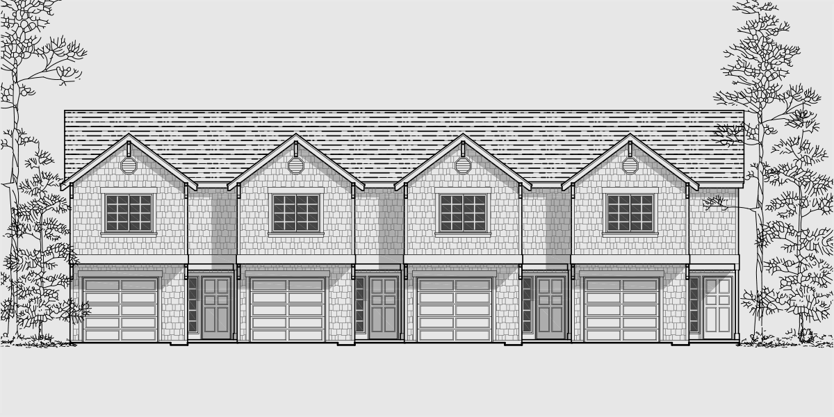 House front drawing elevation view for D-441 Multifamily house plans, reverse living house plans, D-441