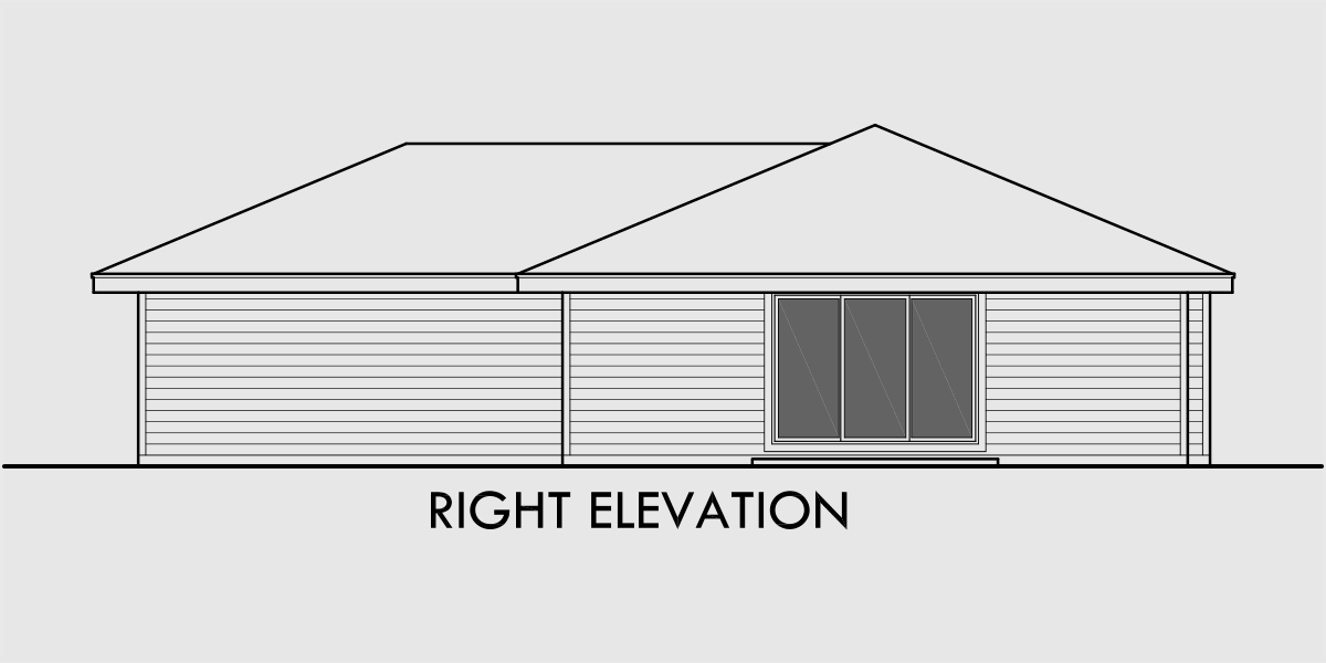 House rear elevation view for D-484 One story duplex house plans, 2 bedroom duplex plans, duplex plans with garage, D-484