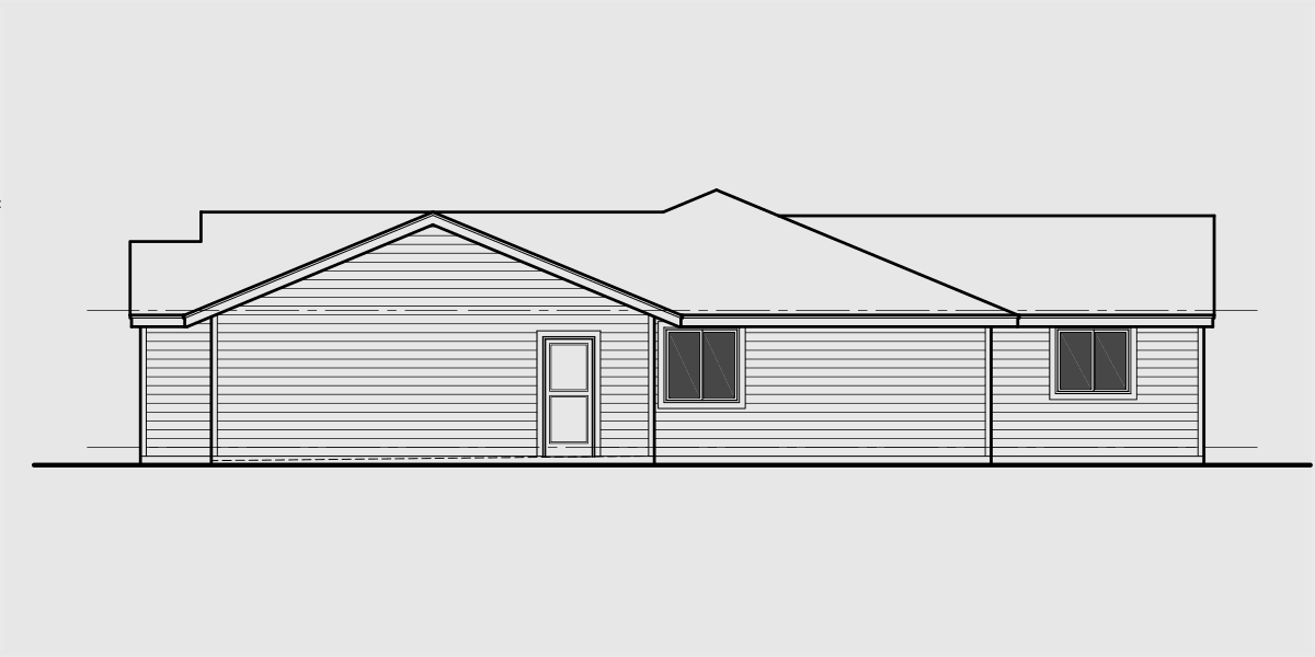 House rear elevation view for D-440 One Story Duplex House Plan for Corner Lot