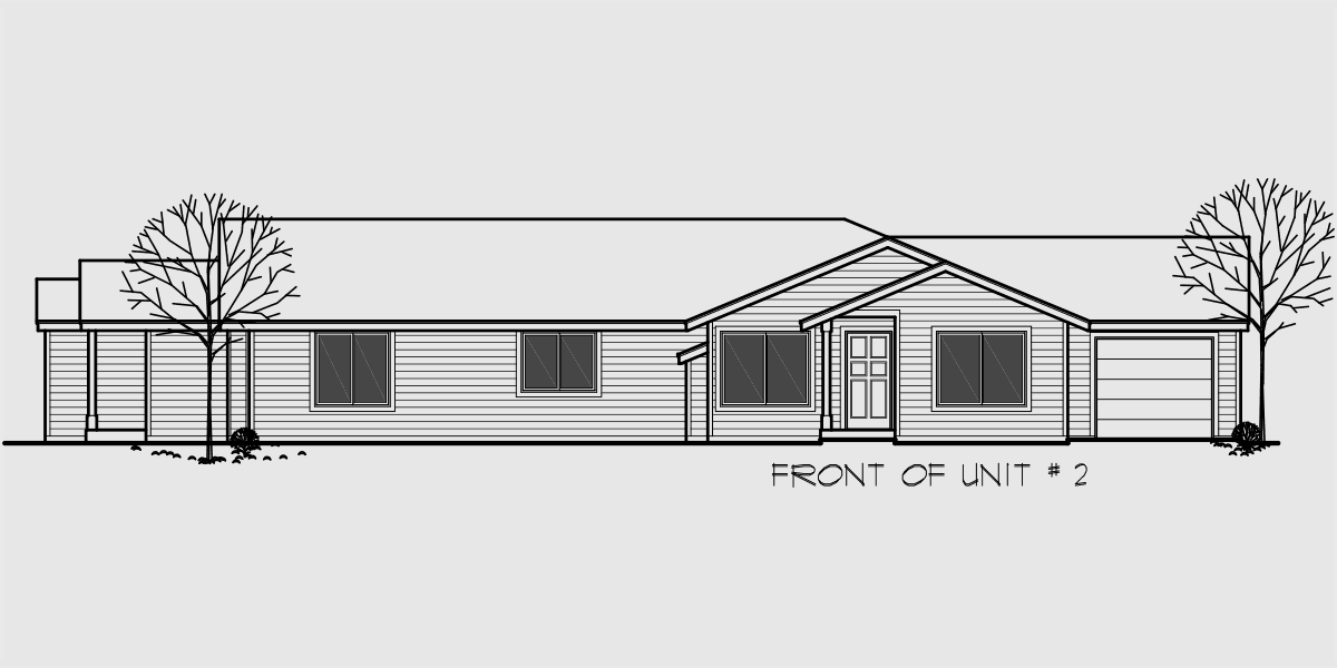 House side elevation view for D-440 One Story Duplex House Plan for Corner Lot