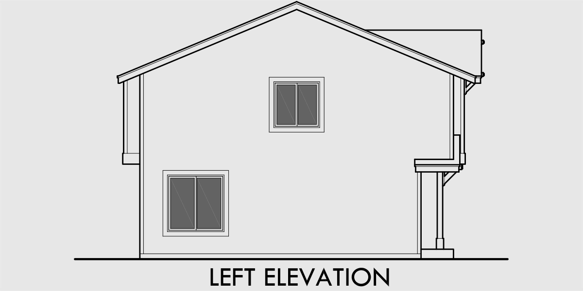 House side elevation view for F-536 4 plex  plans, 2 story townhouse, 2 bedroom 4 plex plans, 16 ft wide house plans, F-536
