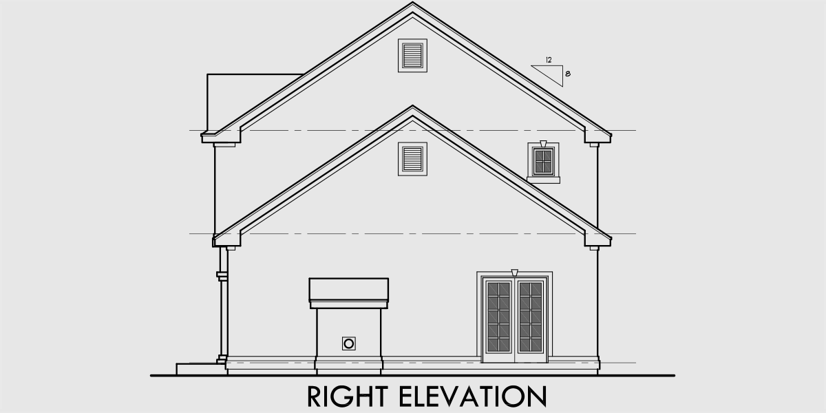 House rear elevation view for 10019 two story house plans, 3 bedroom house plans, master on the main floor plans, side entry garage house plans, corner lot house plans, 10019b