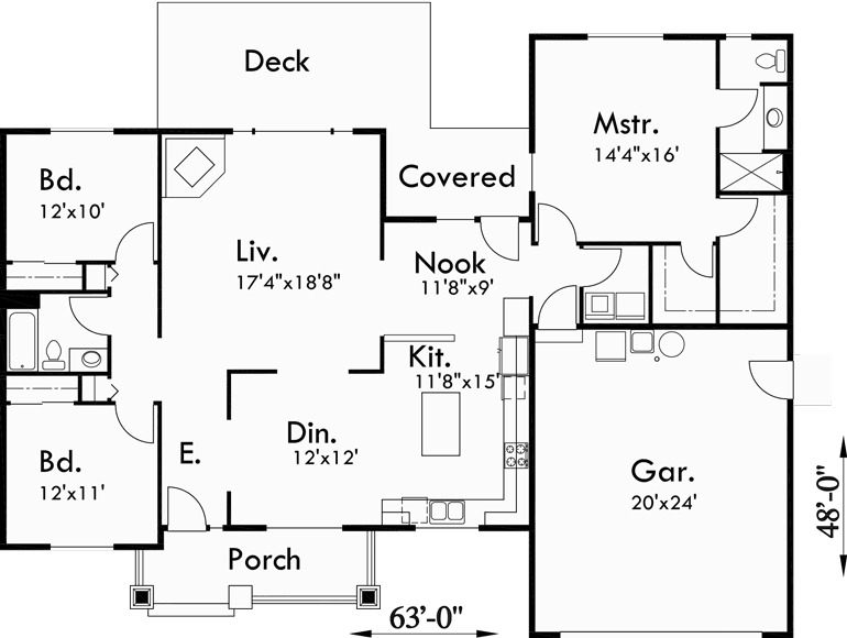 Single Level House Plans, Ranch House Plans, 3 Bedroom
