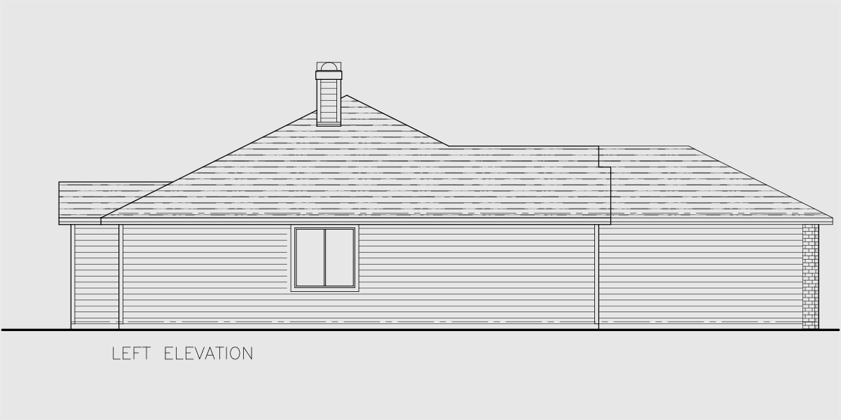 House rear elevation view for 9889 Single level house plans, ranch house plans, 3 bedroom house plans, one level house plans,  9889