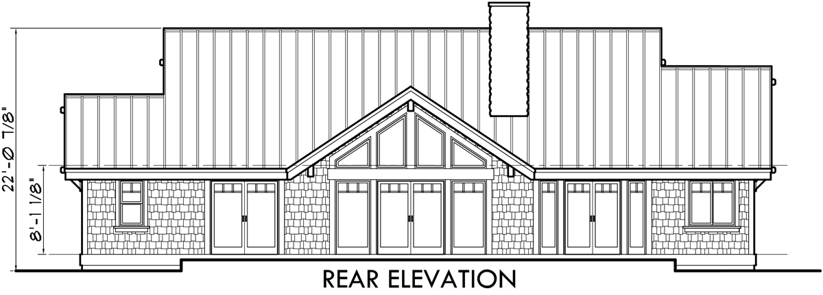 House front drawing elevation view for 9940 One level house plans, single level craftsman house plans, house plans for empty nesters, one story house plans, 9940