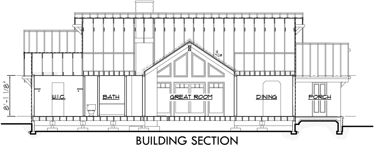 House side elevation view for 9940 One level house plans, single level craftsman house plans, house plans for empty nesters, one story house plans, 9940