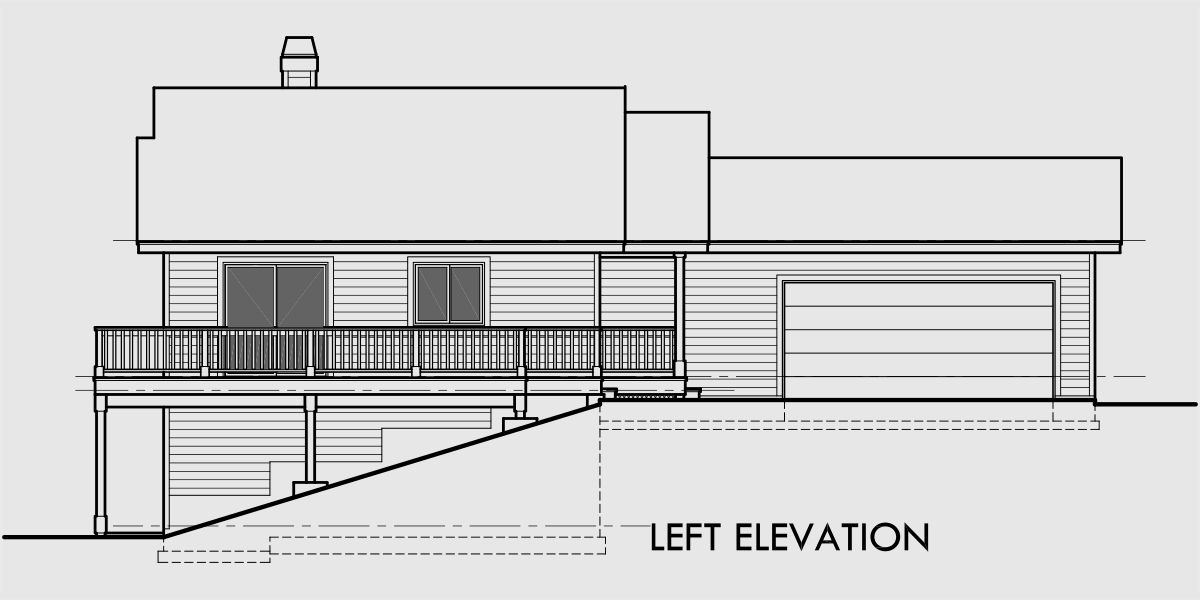 House side elevation view for 9991 House plans with side garage, sloping lot house plans, house plans with basement, master on the main floor plans, 9991