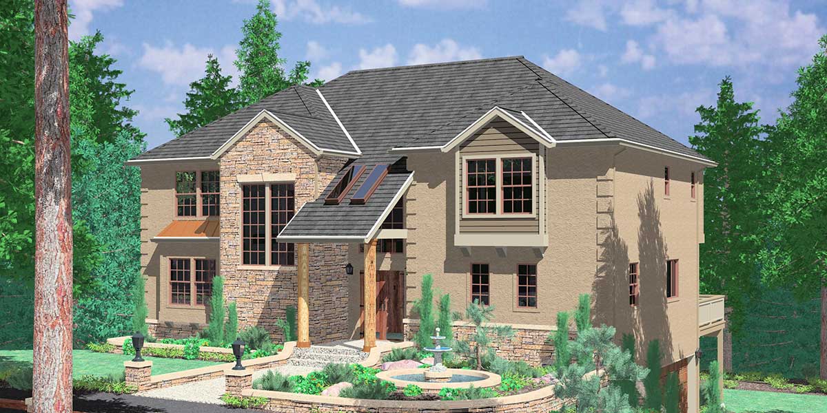 House front color elevation view for 10006 Custom luxury house plan with Garage in daylight basement