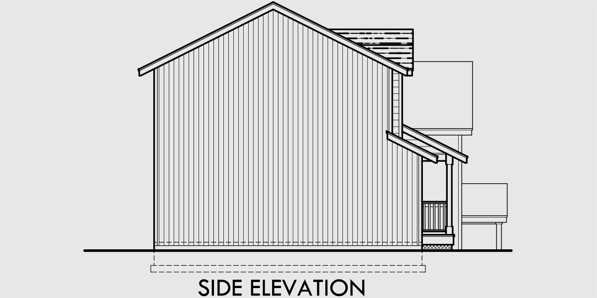 House rear elevation view for D-479 Corner lot duplex house plans, craftsman duplex house plans, duplex house plans for sloping lot, D-479
