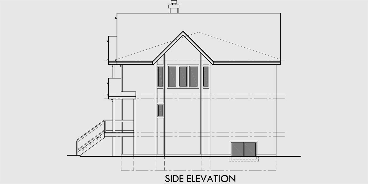 House side elevation view for D-403 Victorian townhouse plans, duplex house plans, D-403
