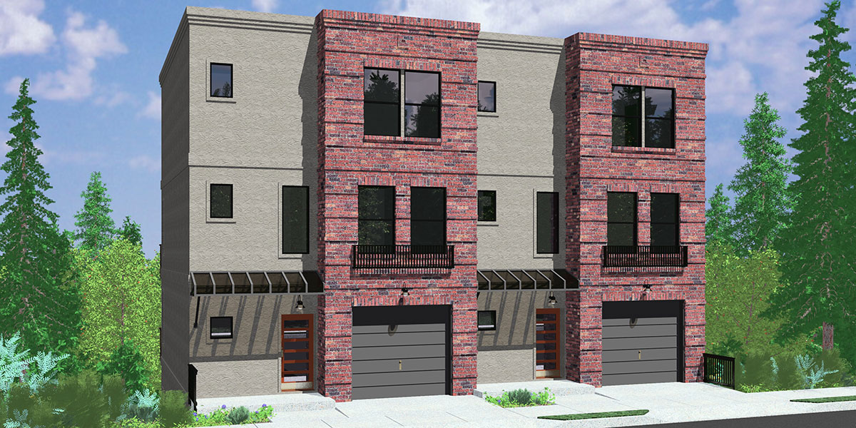 d 489 front modern duplex house plans sloping lot