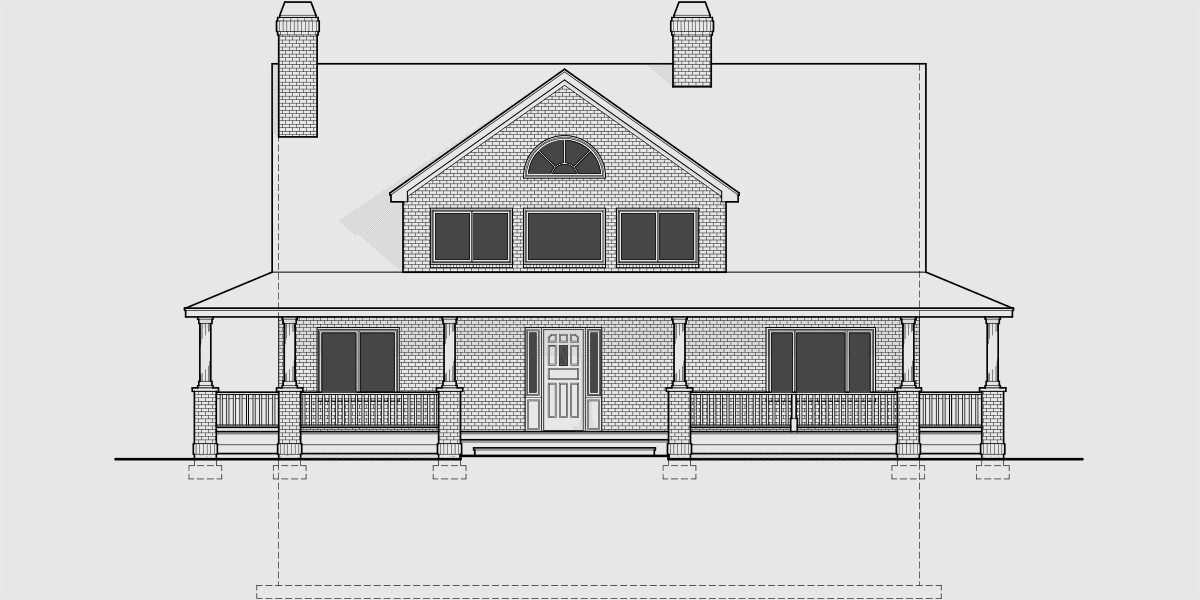 House side elevation view for 9929 Brick House Plans, daylight basement house plans, house plans for sloping lots, wrap around porch house plans, 9929