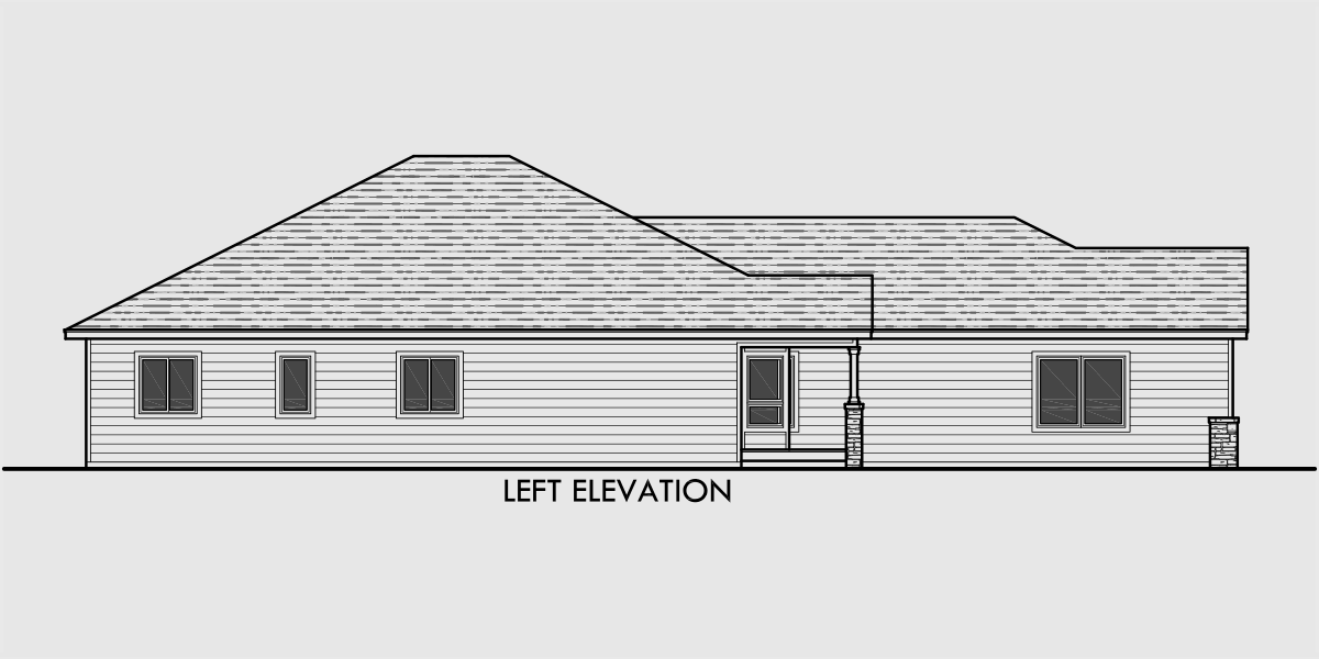 House front drawing elevation view for 10079 One level house plans, side view house plans, narrow lot house plans, 10079