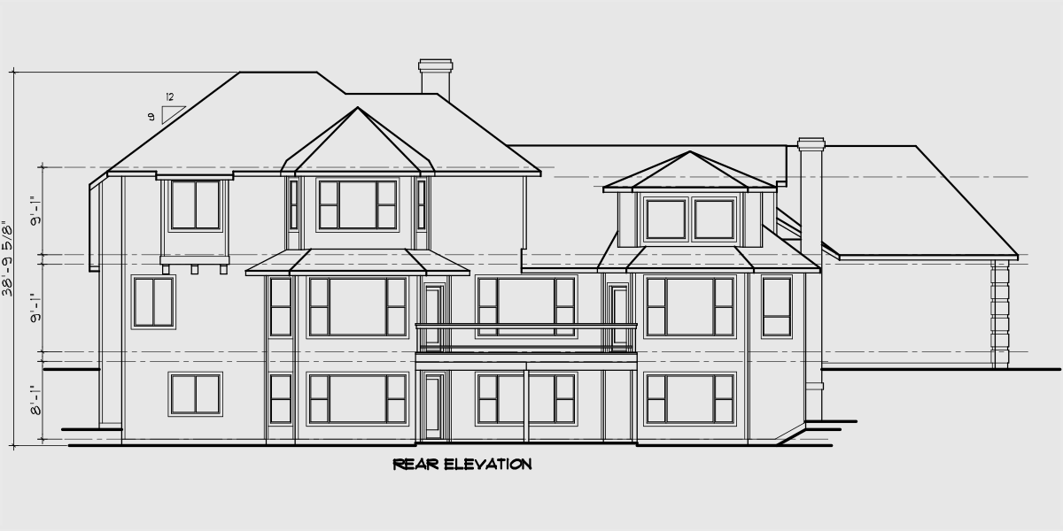 House side elevation view for 9895 Country house plans, Luxury house plans, Master bedroom on main floor, Bonus room over garage, Daylight basement, 9895