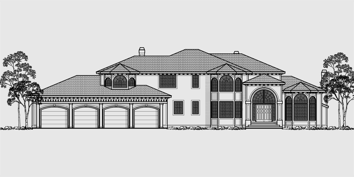 House side elevation view for 10034 Mediterranean house plans, Luxury house plans, Dream kitchen, Large master suite, house plans with bonus room, house plans with 4 car garage