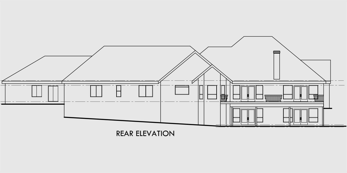 House side elevation view for 9898 Brick house plans, luxury house plans, house plans with bonus room, daylight basement house plans, 9898