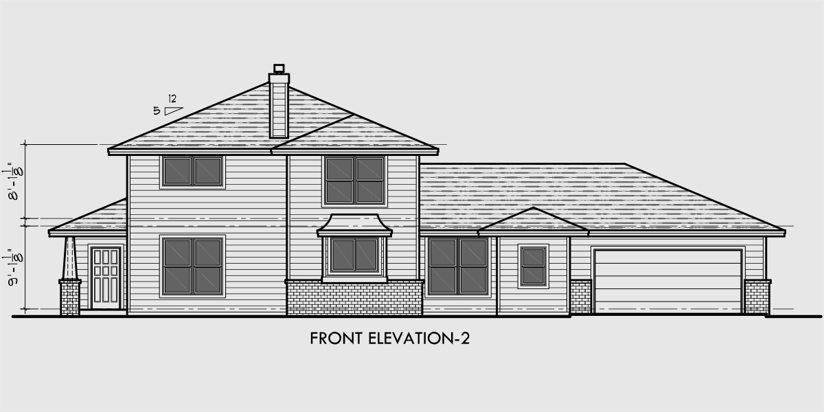 House side elevation view for 10096 Two Story Traditional House Plan features master bedroom on the main floor and in law suite