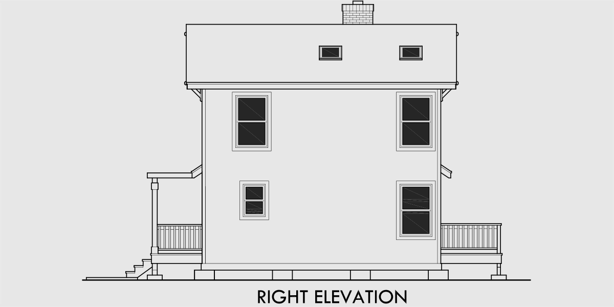 House side elevation view for 10002 Tiny house plans, 2 bedroom house plans, small house plans, 10002