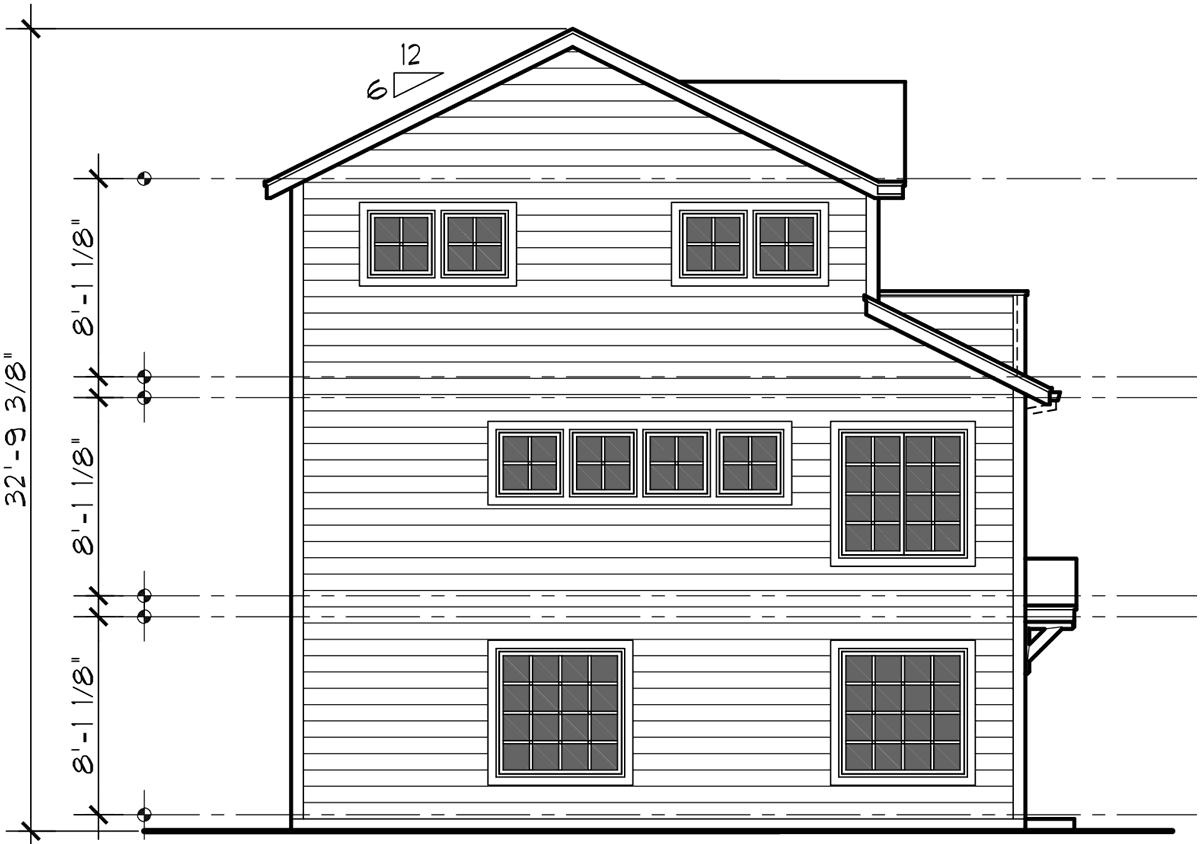 House rear elevation view for F-559 Quadplex house plans, multi family house plans, F-559