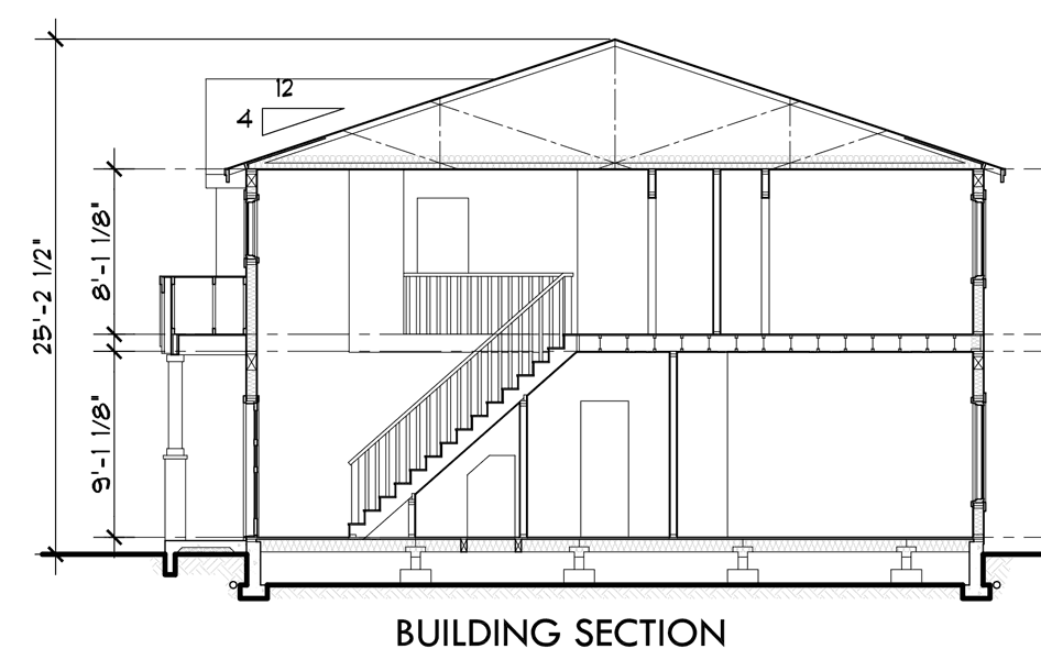 House side elevation view for D-532 Duplex House Plan, D-532, Duplex  Plans with Garage