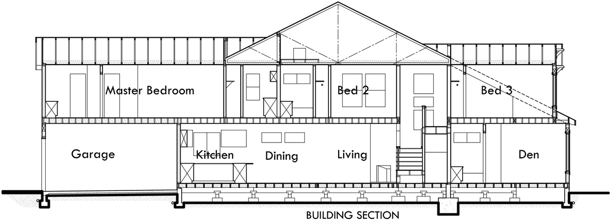 House side elevation view for 10119 Narrow lot house plans, house plans with rear garage, 4 bedroom house plans, 15 ft wide house plans, 10119