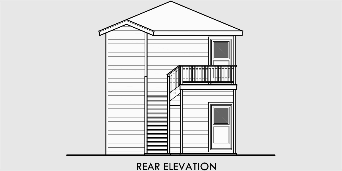 House front drawing elevation view for D-552 duplex house plans, stacked duplex house plans, D-552