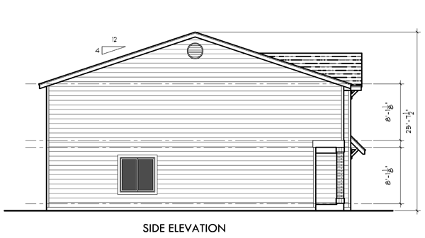 House side elevation view for D-536 Duplex house plans, townhouse plans, D-536
