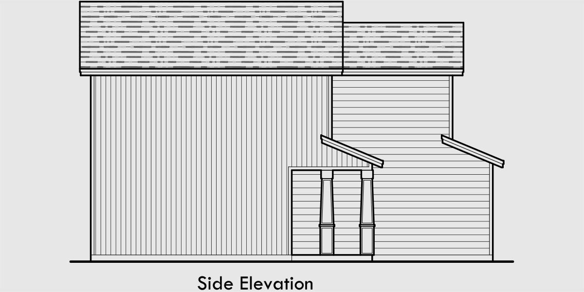 House side elevation view for 10125 4 bedroom house plans, 30 wide house plans, narrow house plans, 2 level house plans, 10125