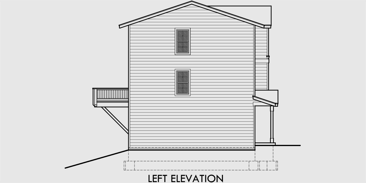 House rear elevation view for T-408 Triplex house plans, 3 bedroom townhouse plans, 25 ft wide house plans, narrow house plans, 3 story townhouse plans