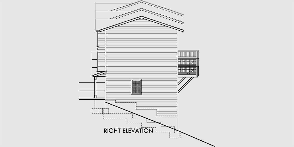 House rear elevation view for T-408 Triplex house plans, 3 bedroom townhouse plans, 25 ft wide house plans, narrow house plans, 3 story townhouse plans