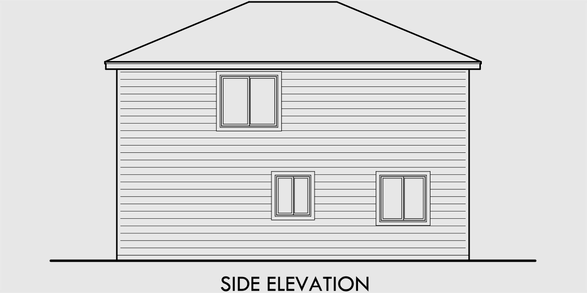 House rear elevation view for 10143 Carriage Garage Plans, apartment over garage, ADU plans, 10143